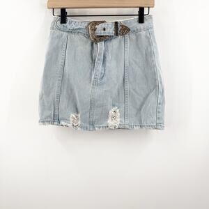 Le Lis Collection Skirt SZ Small Denim Western Boho Festival Mini Fray Cotton